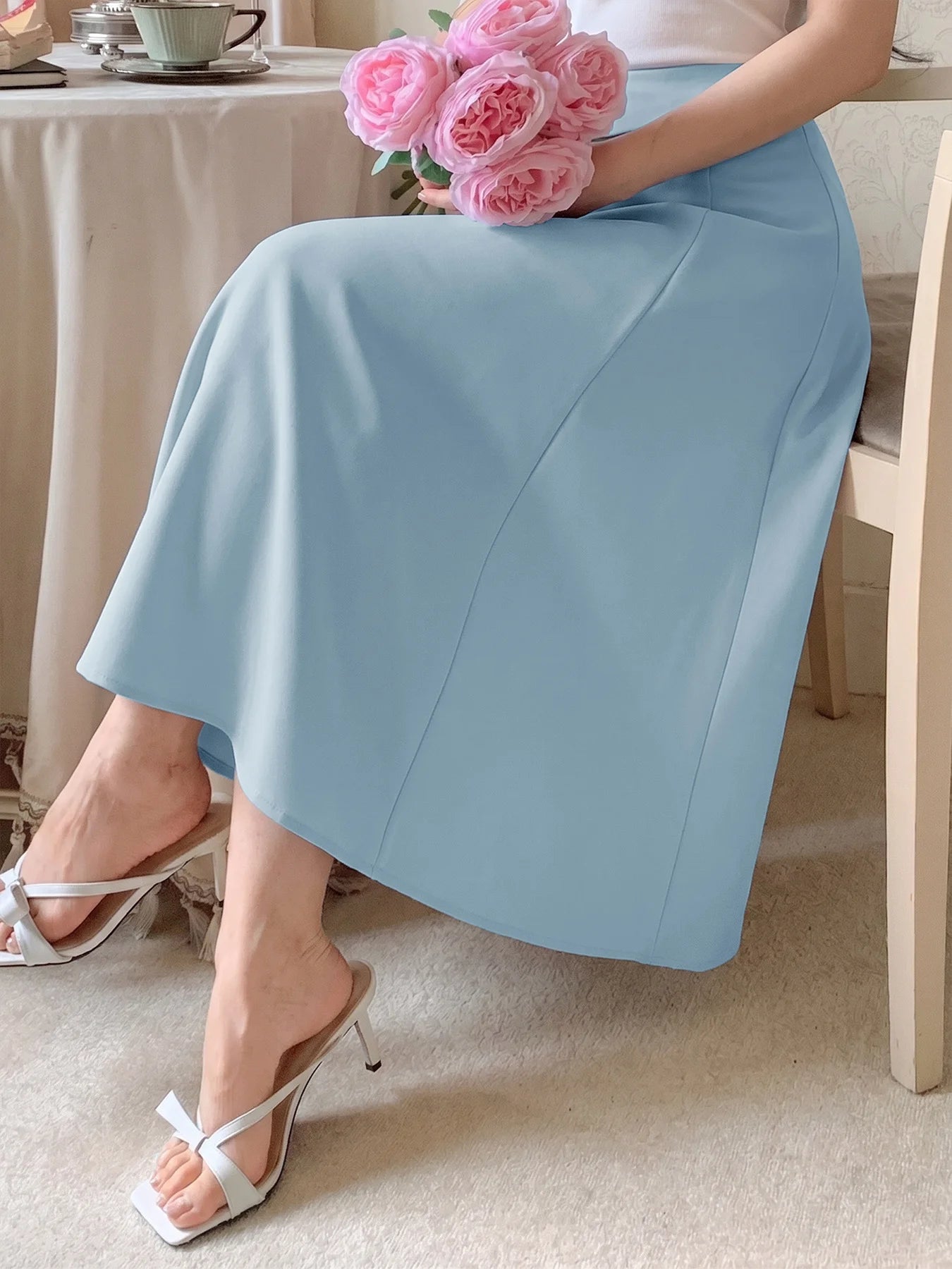Women's High-Waist A-Line Midi Skirt