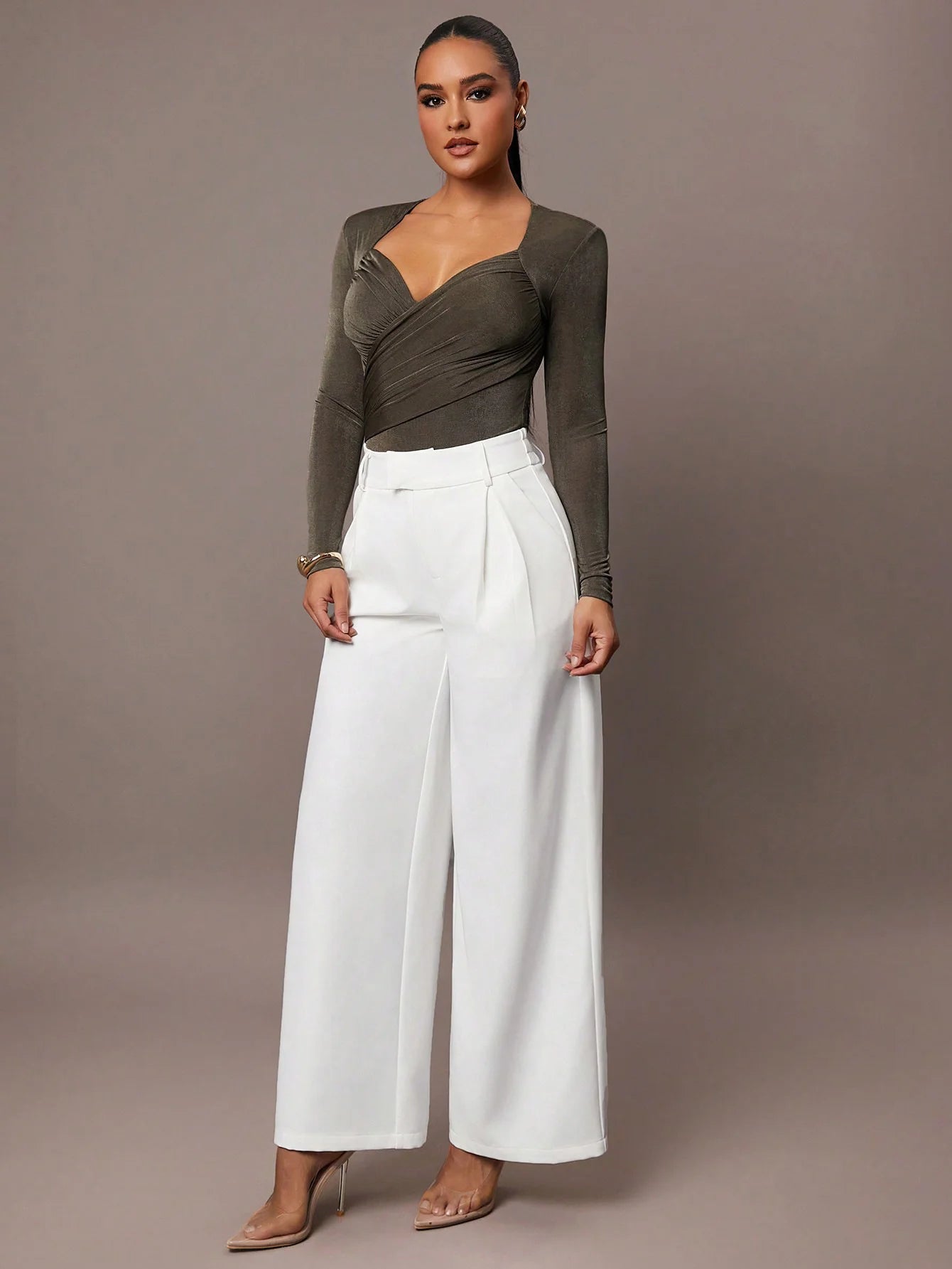 Women's Ruched Wrap Sweetheart Neck Bodysuit