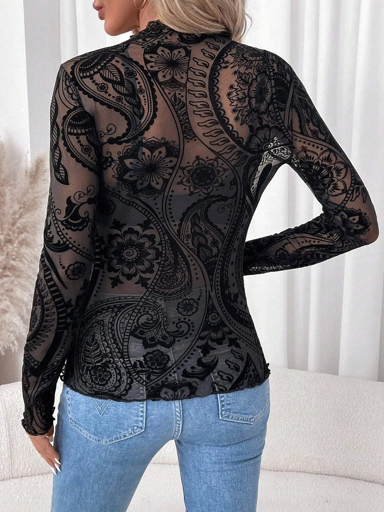 Paisley Mesh Fitted Top