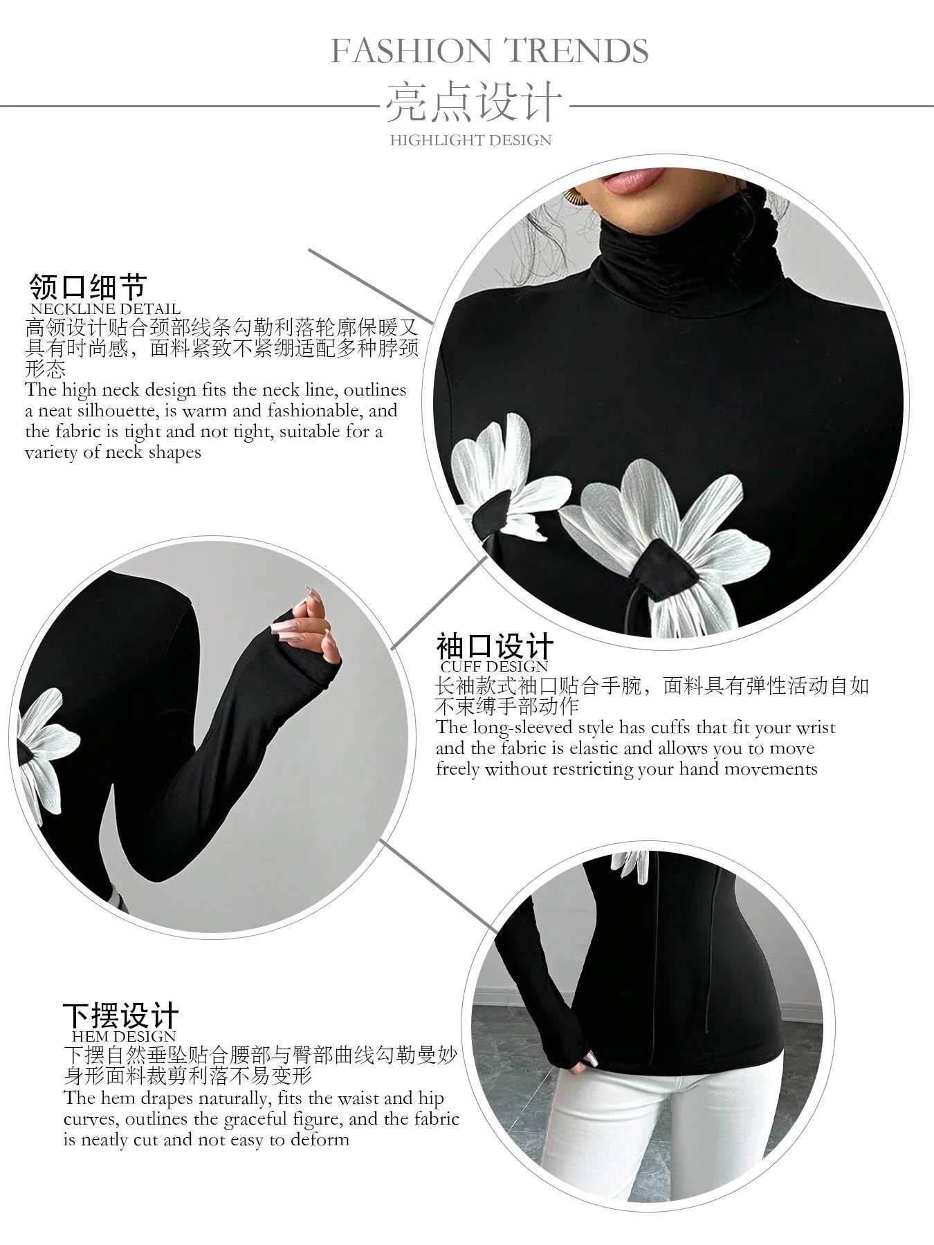 Floral Applique Turtleneck Top