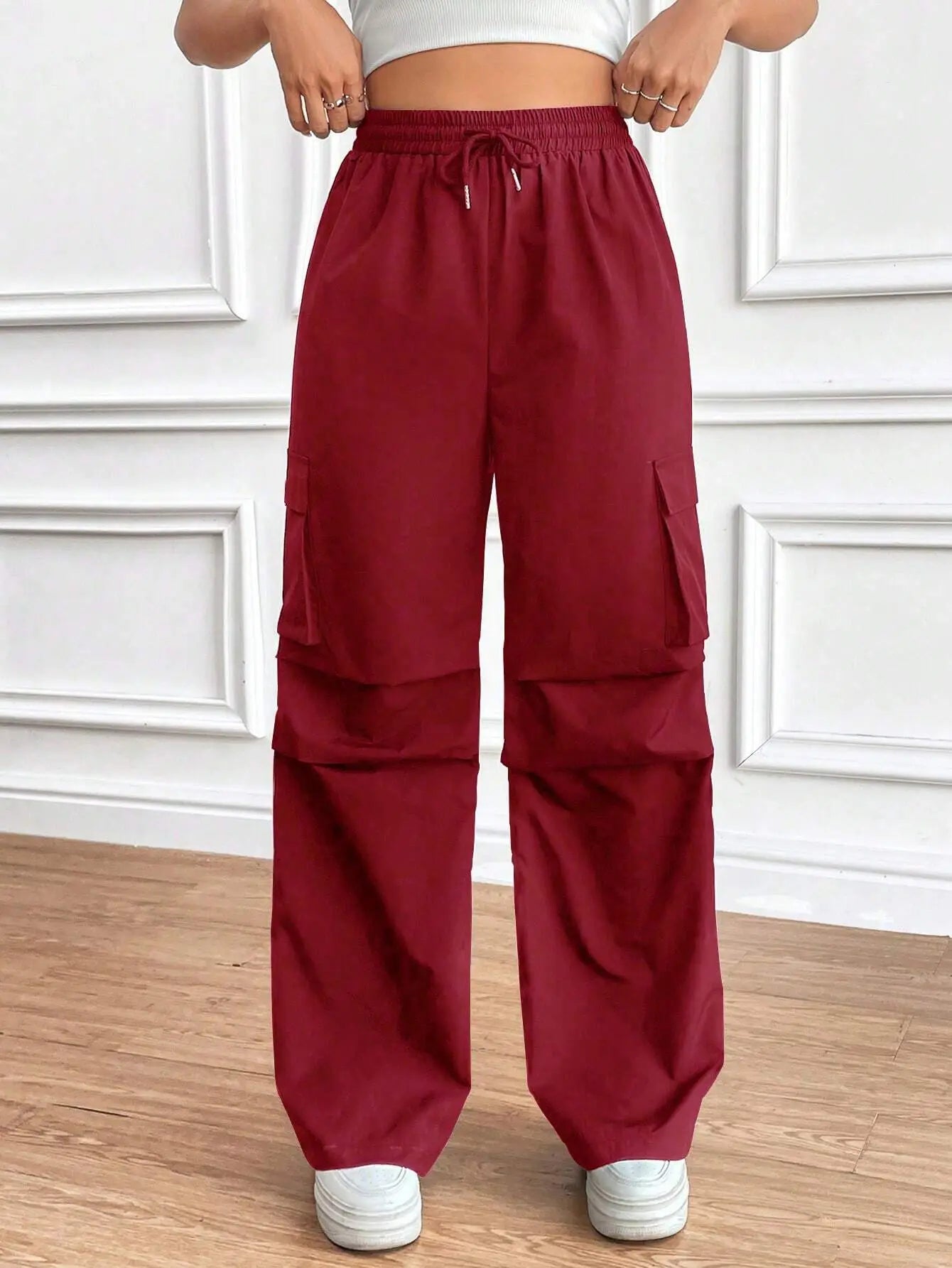 Women's Drawstring Wide-Leg Cargo Pants