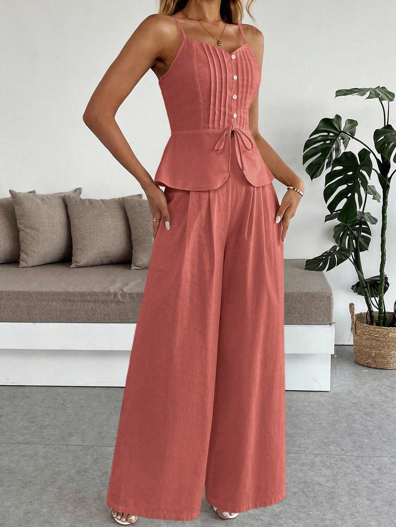 Pleated Cami Pants Co-ord Set