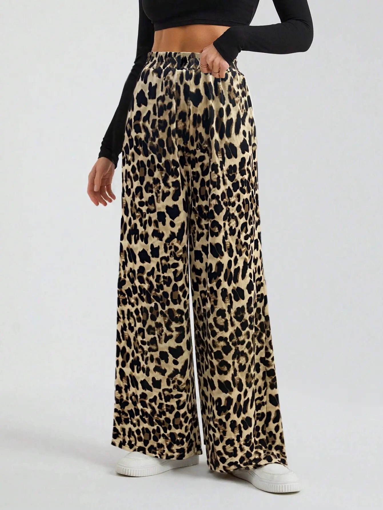 Leopard Print Wide-Leg Pants