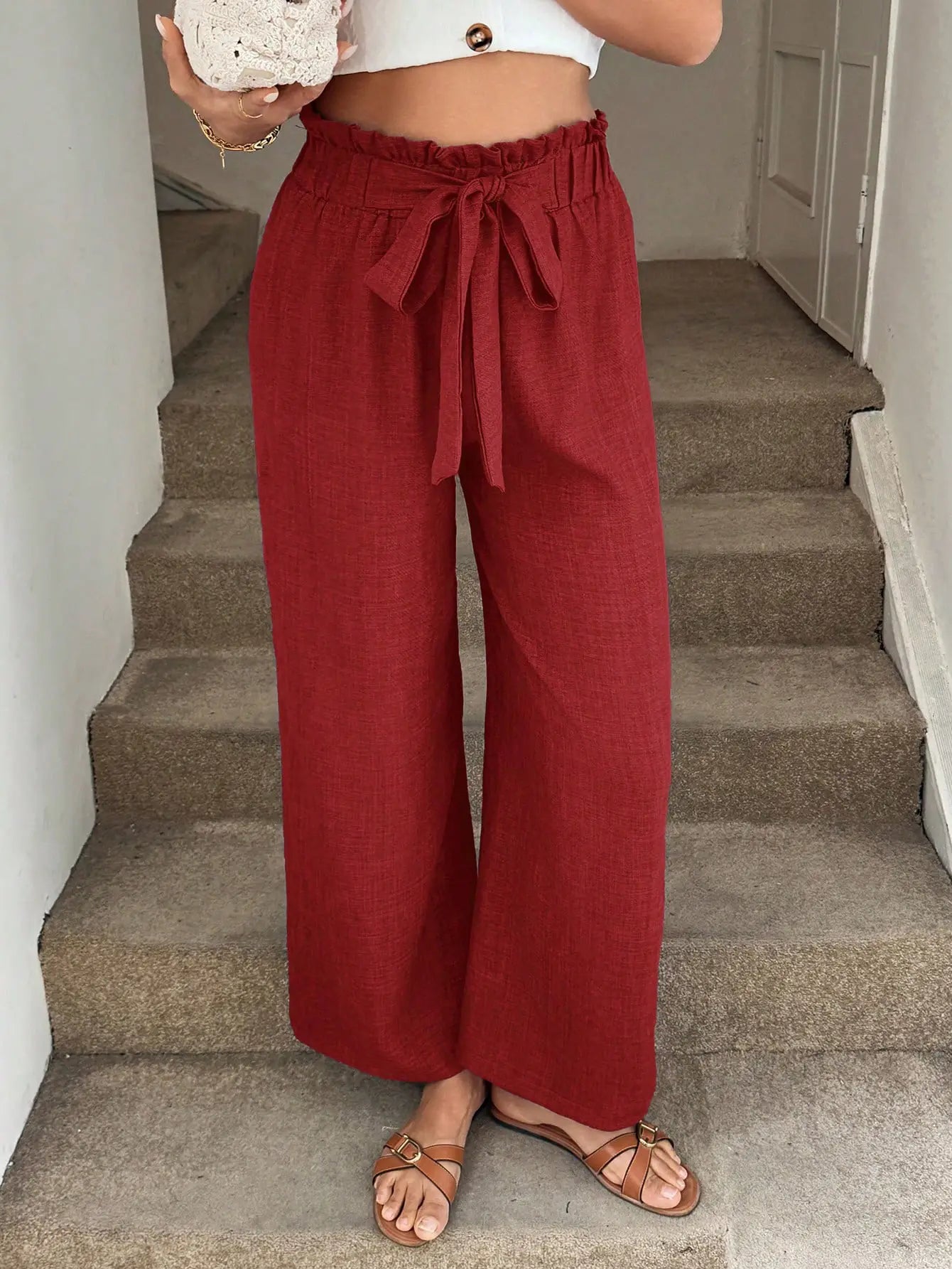 Paperbag Waist Wide-Leg Pants