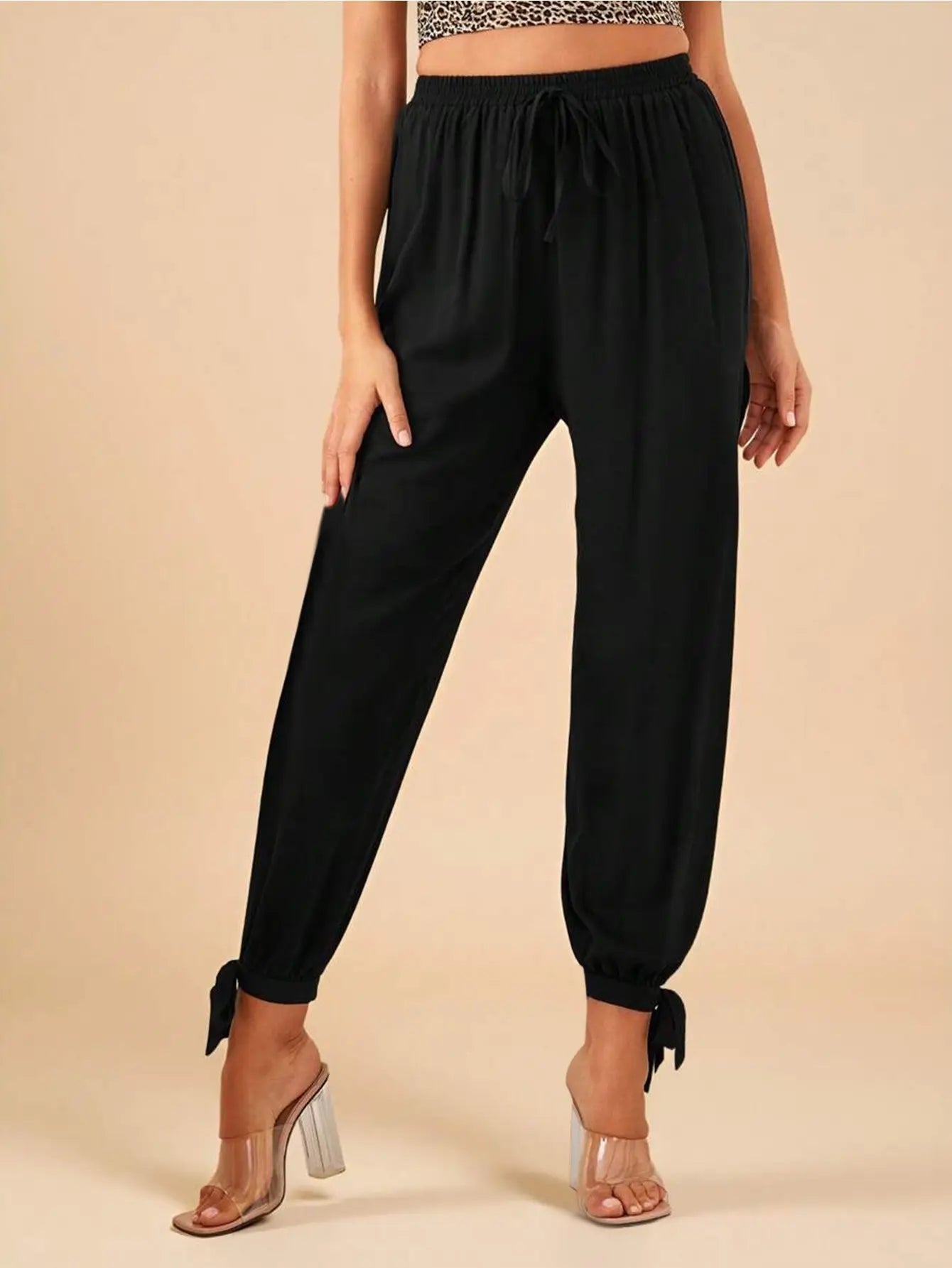 Tie-Cuff Slit Harem Pants