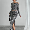 Leopard Print High-Slit Midi Skirt