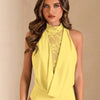 Women's Lace Insert Halter Neck Draped Bodysuit
