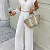 Lace Trim Flutter Sleeve Wide-Leg Jumpsuit