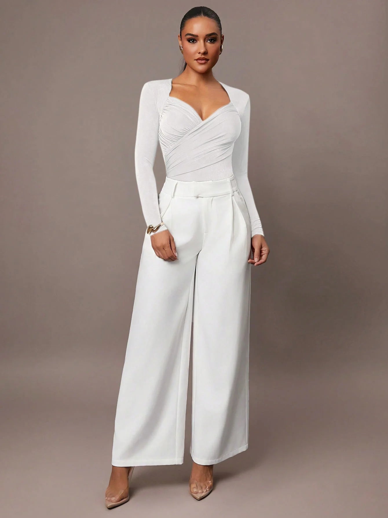 Women's Ruched Wrap Sweetheart Neck Bodysuit