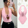 Women's Plunge Halter Neck Cut-Out Bodysuit