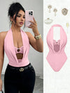 Women's Plunge Halter Neck Cut-Out Bodysuit
