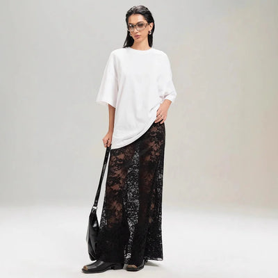 Women's Sheer Floral Lace Maxi Skirt