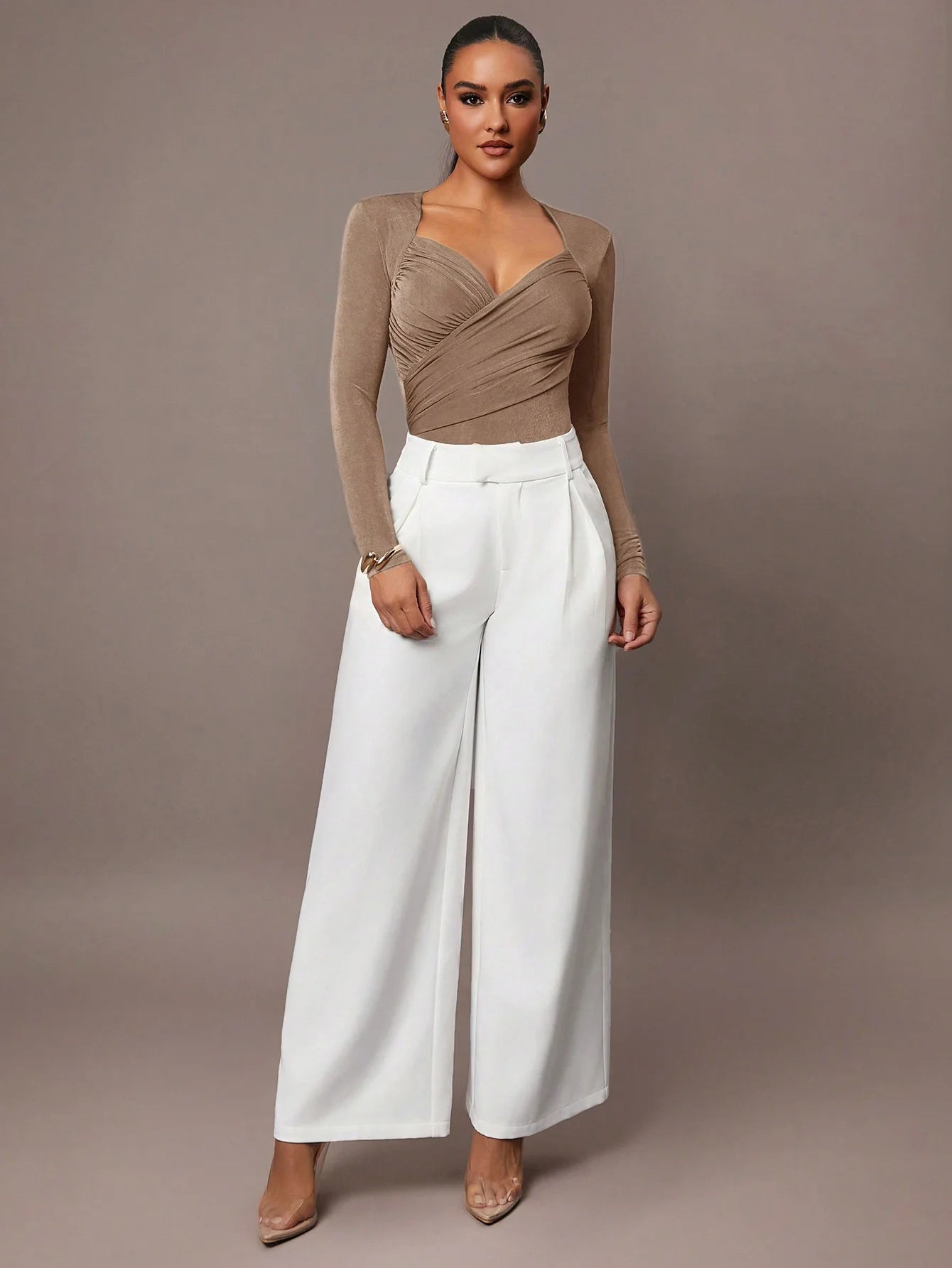 Women's Ruched Wrap Sweetheart Neck Bodysuit