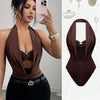 Women's Plunge Halter Neck Cut-Out Bodysuit