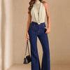 Women's Lace Insert Halter Neck Draped Bodysuit
