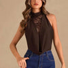 Women's Lace Insert Halter Neck Draped Bodysuit