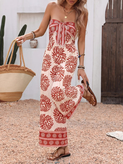 Women's Boho Print Strapless Wide-Leg Jumpsuit