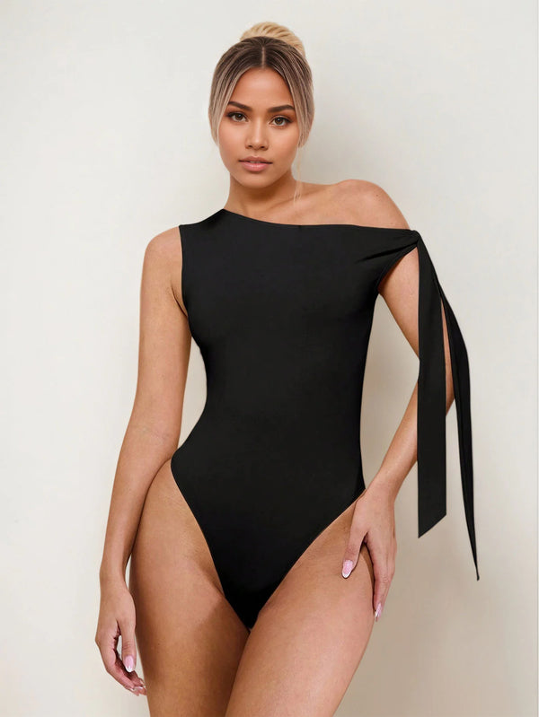 Women's One-Shoulder Tie Detail Bodysuit