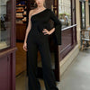 One-Shoulder Bow Detail Wide-Leg Jumpsuit
