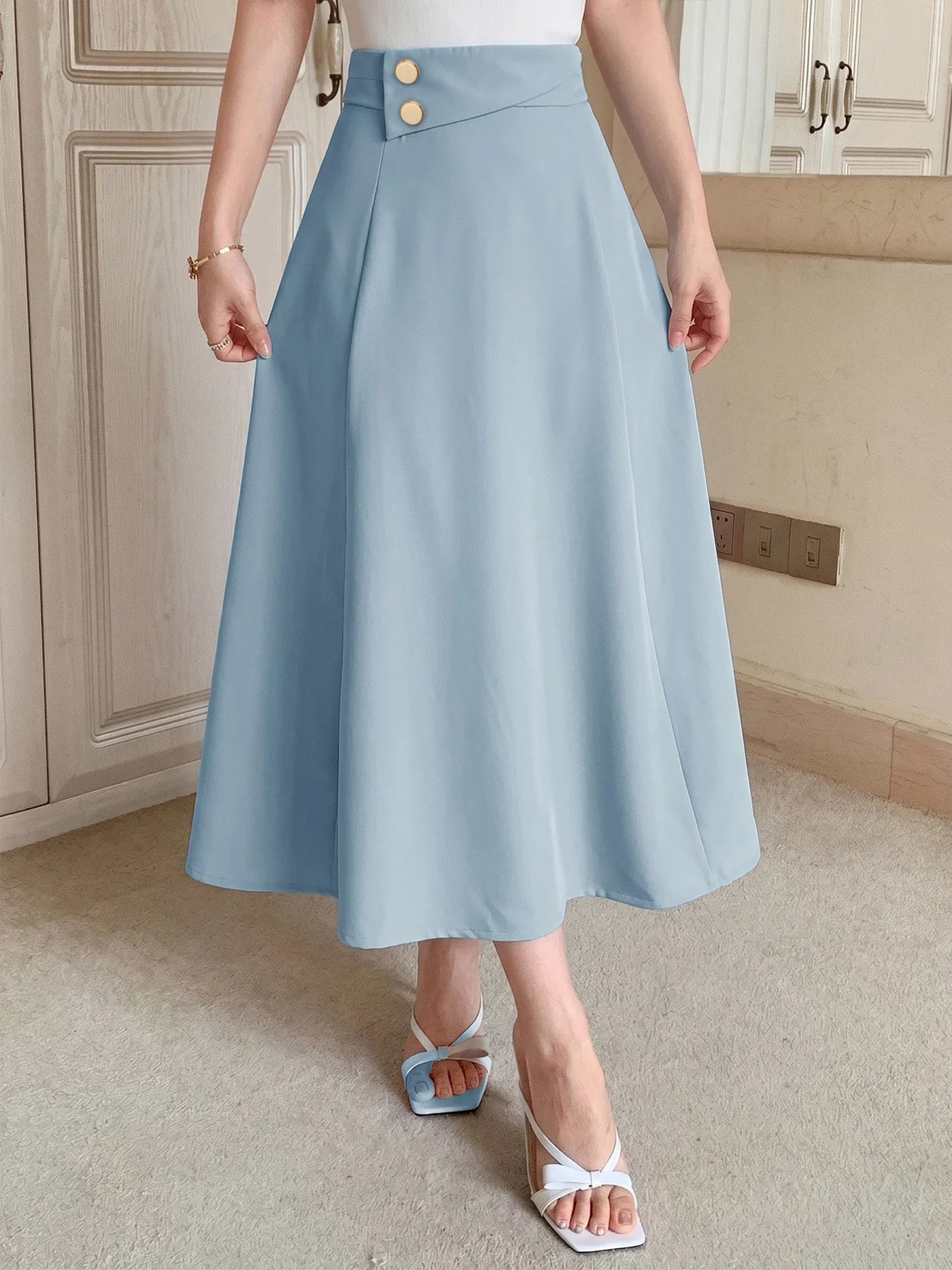 Women's High-Waist A-Line Midi Skirt