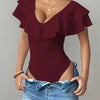 Women's Ruffle Trim Deep V-Neck Bodysuit