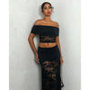 Women's Ruched Lace Panel Maxi Skirt