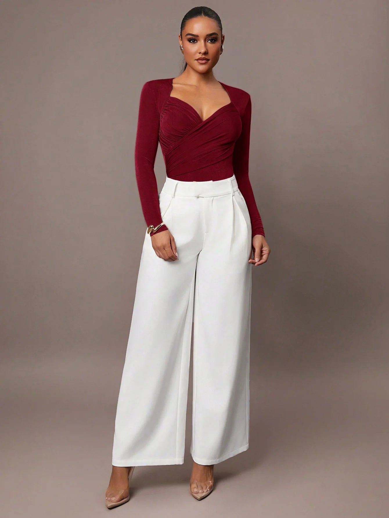 Women's Ruched Wrap Sweetheart Neck Bodysuit