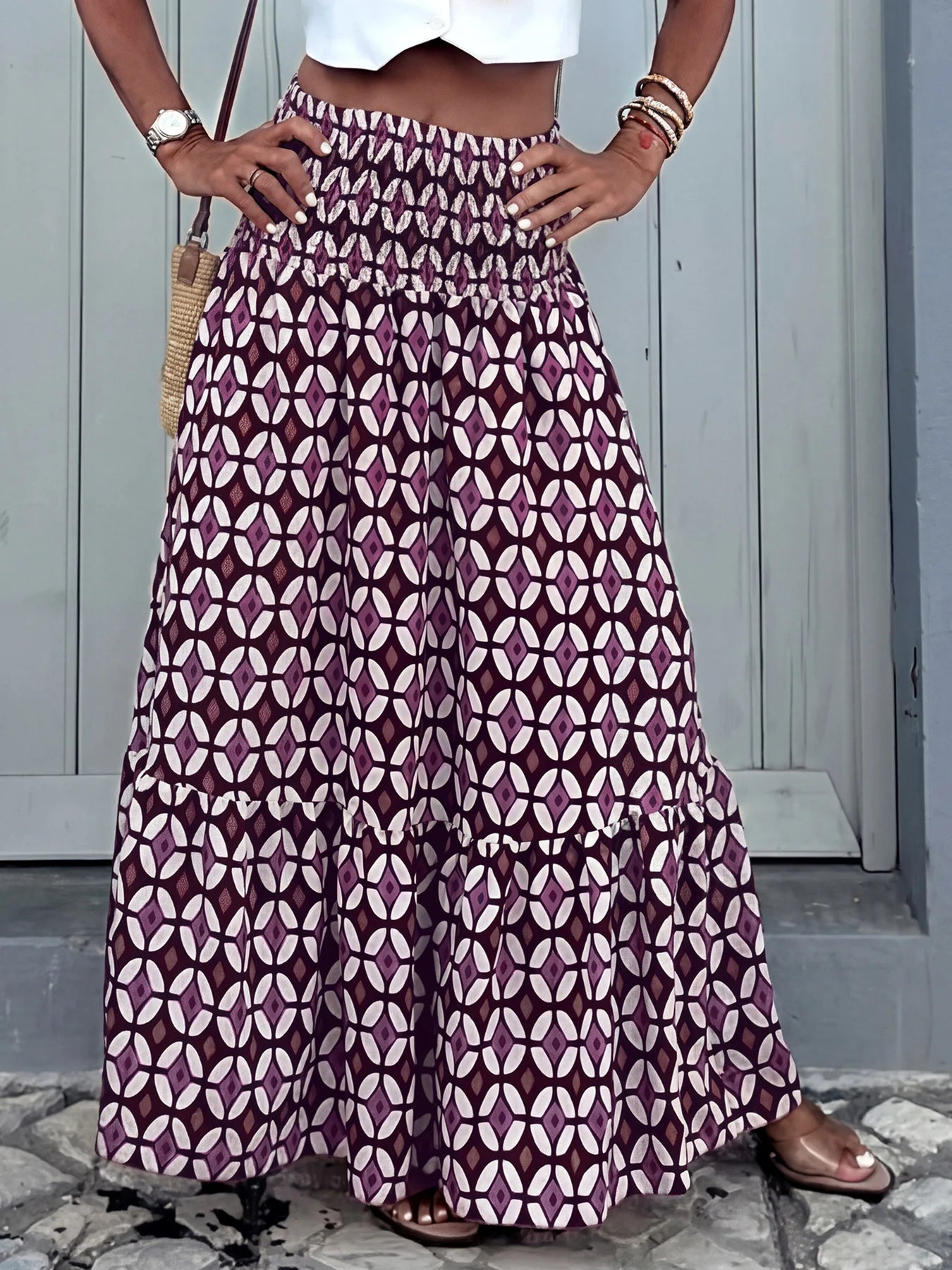 Women's Geometric Print Smocked Maxi Skirt