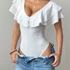 Women's Ruffle Trim Deep V-Neck Bodysuit