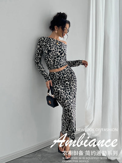 Leopard Print High-Slit Midi Skirt