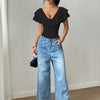 Women's Ruffle Trim Deep V-Neck Bodysuit