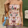 Women's Smocked Strapless Printed Playsuit
