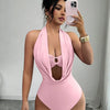 Women's Plunge Halter Neck Cut-Out Bodysuit