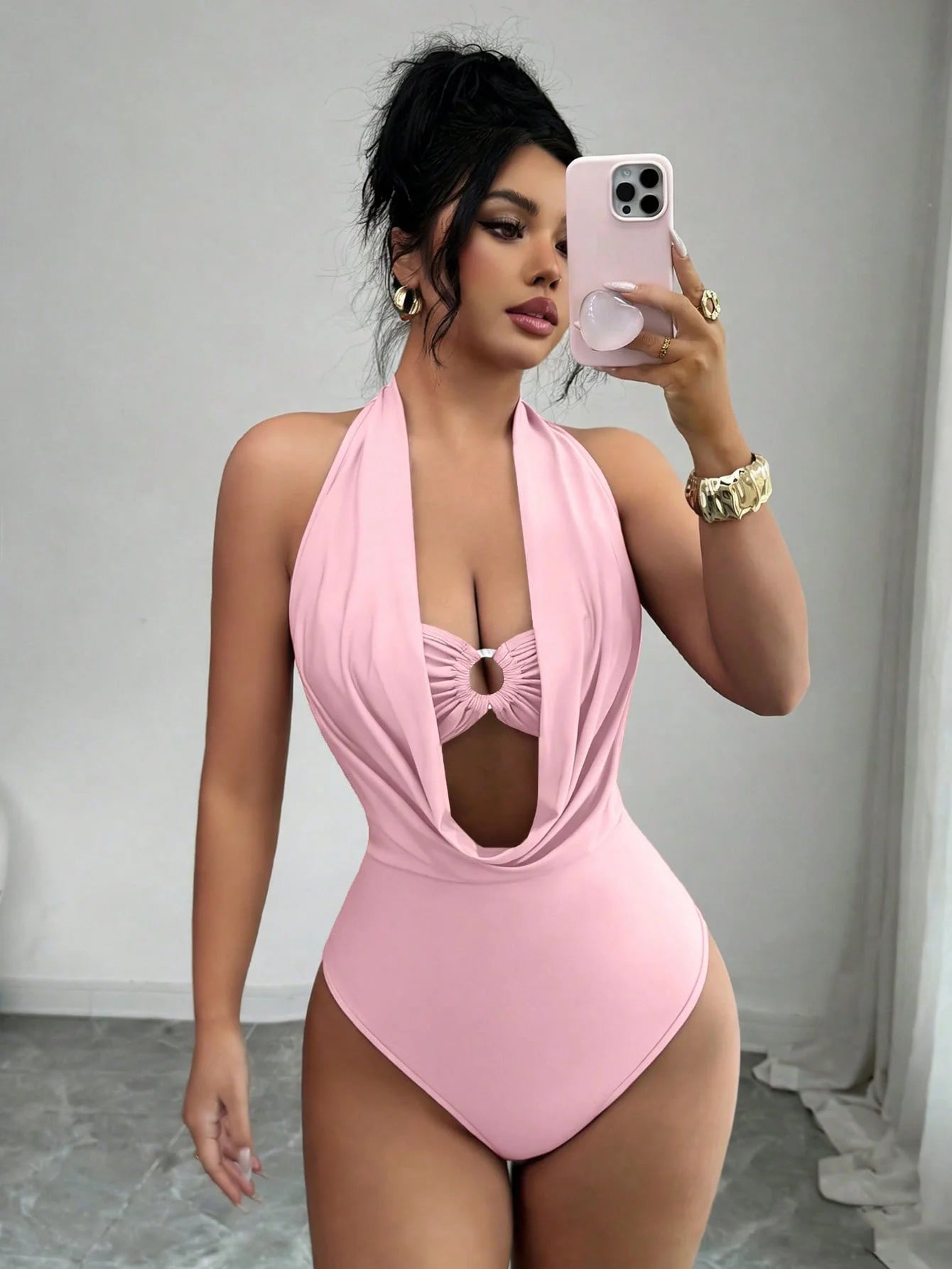 Women's Plunge Halter Neck Cut-Out Bodysuit