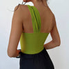 Green Ribbed One-Shoulder Twist Front Bodysuit