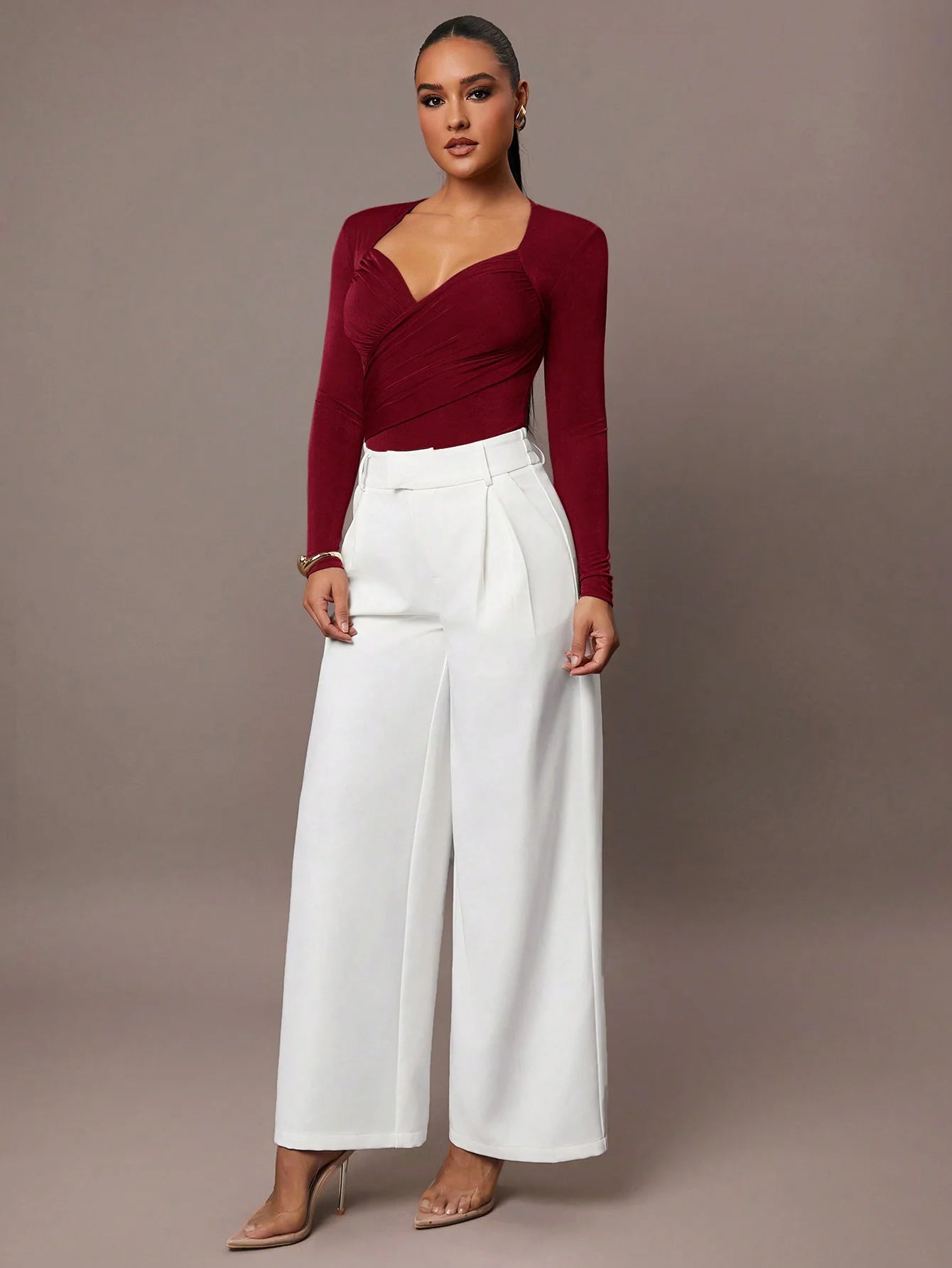 Women's Ruched Wrap Sweetheart Neck Bodysuit