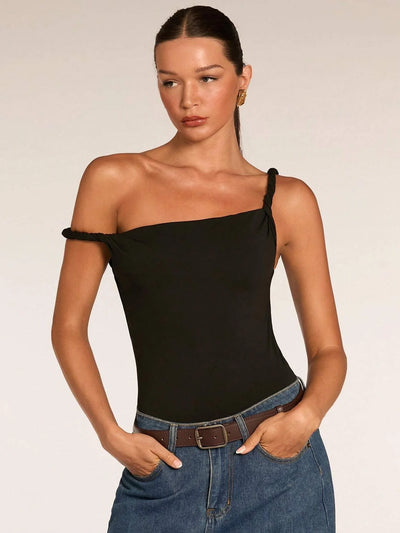 Women's One-Shoulder Twist Strap Bodysuit