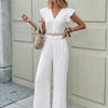 Lace Trim Flutter Sleeve Wide-Leg Jumpsuit