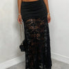Women's Ruched Lace Panel Maxi Skirt