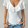 Women's Ruffle Trim Deep V-Neck Bodysuit