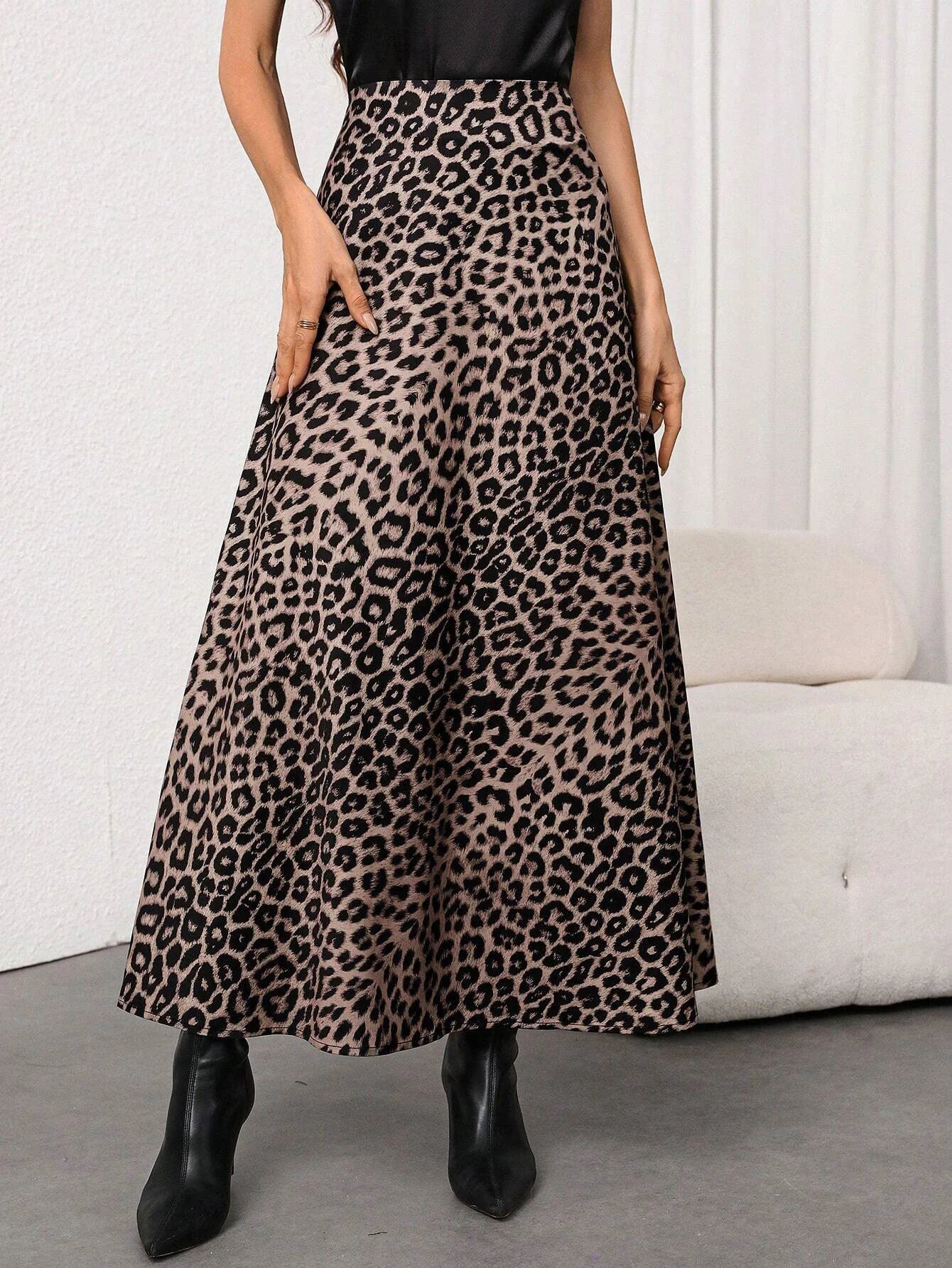Women's Leopard Print A-Line Maxi Skirt