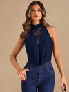 Women's Lace Insert Halter Neck Draped Bodysuit