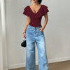 Women's Ruffle Trim Deep V-Neck Bodysuit