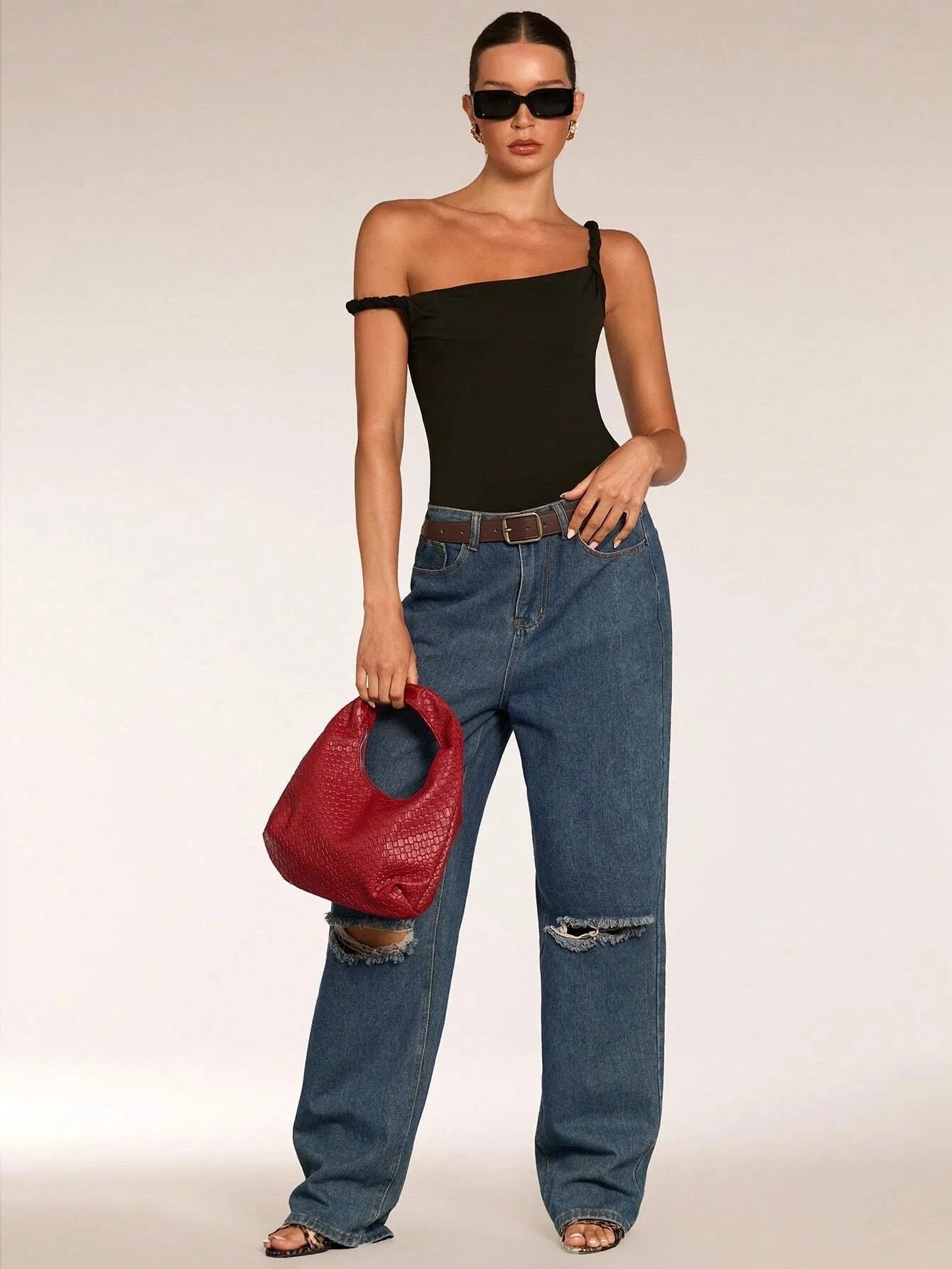 Women's One-Shoulder Twist Strap Bodysuit