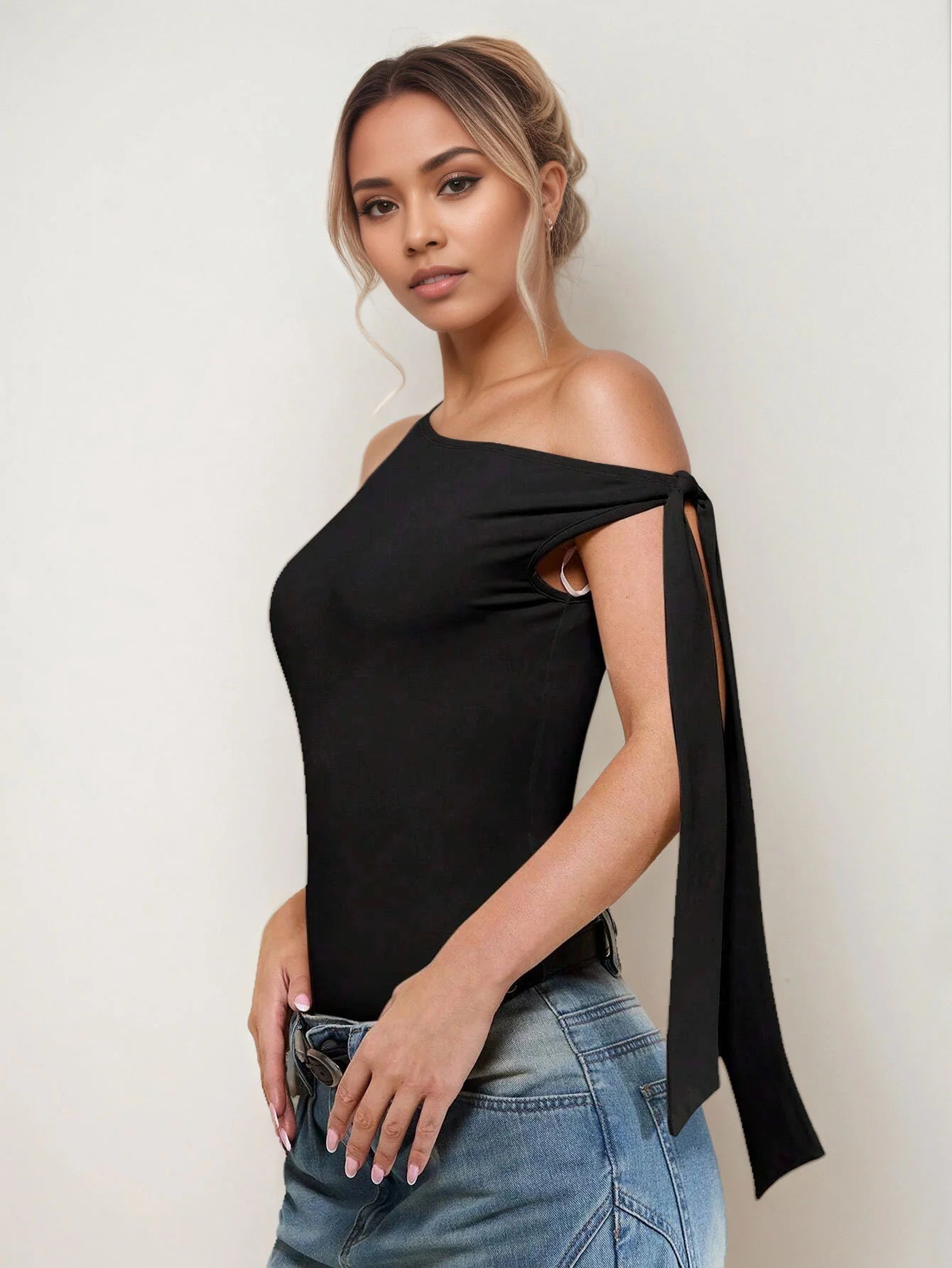 Women's One-Shoulder Tie Detail Bodysuit