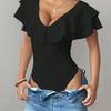 Women's Ruffle Trim Deep V-Neck Bodysuit