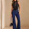 Women's Lace Insert Halter Neck Draped Bodysuit