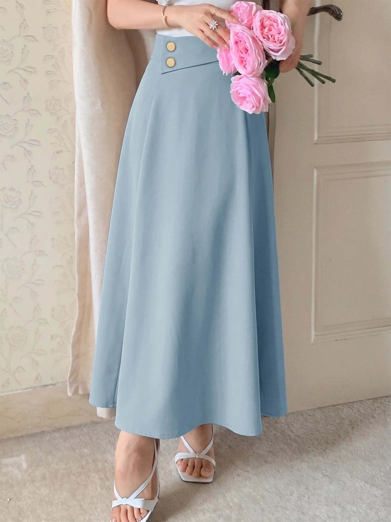 Women's High-Waist A-Line Midi Skirt