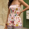 Women's Smocked Strapless Printed Playsuit
