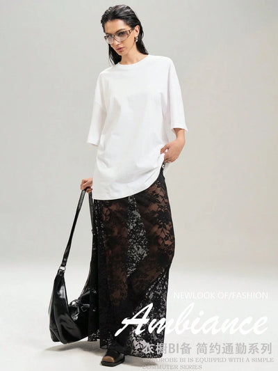 Women's Sheer Floral Lace Maxi Skirt